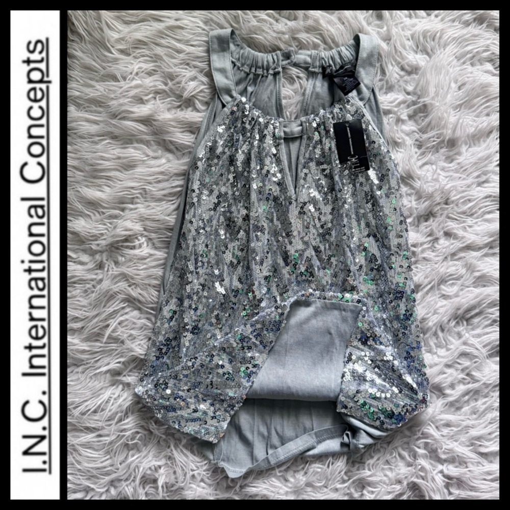 NWT I.N.C. International Concepts Silver Sequin Top - Picture 4 of 7